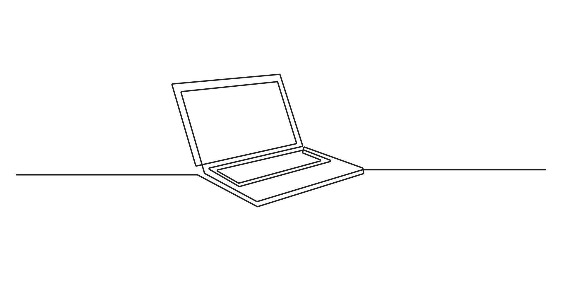 Continuous single line drawing laptop One line art style gadget. Graphic illustration vector