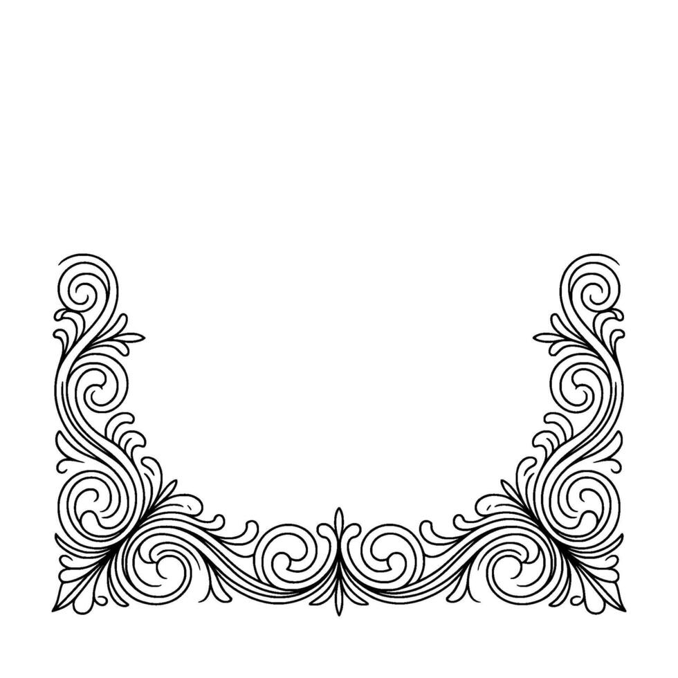 Elegant Floral Border, Swirls And Leaves, Monochromatic vector
