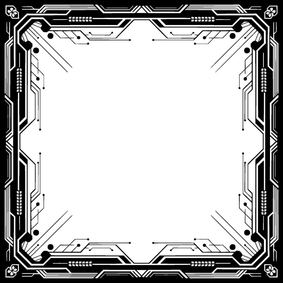 Futuristic Tech Frame Black White Circuit Board vector