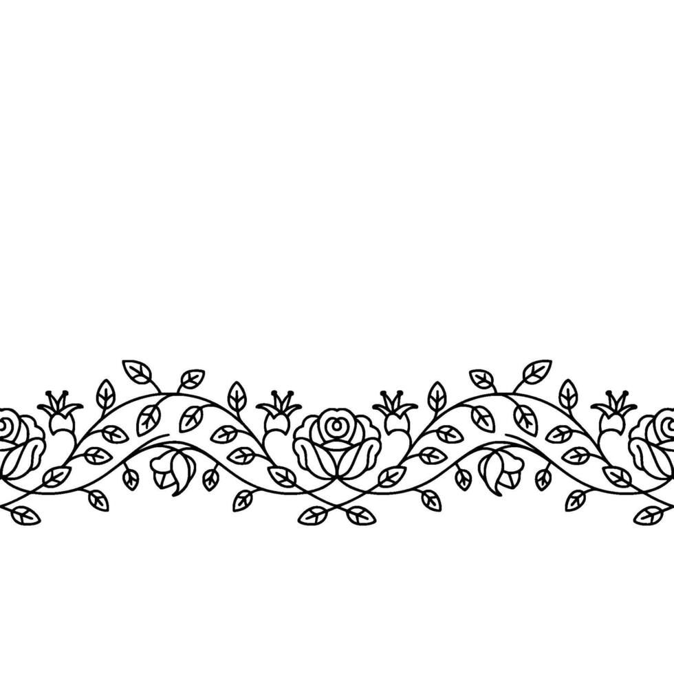Elegant Floral Border, Black Line Art, White Background vector