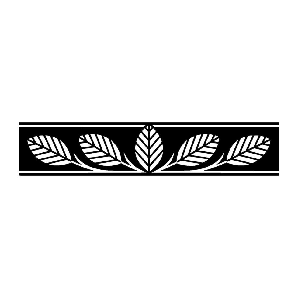 Black White Floral Border Ornament, Elegant Leafy Motif vector