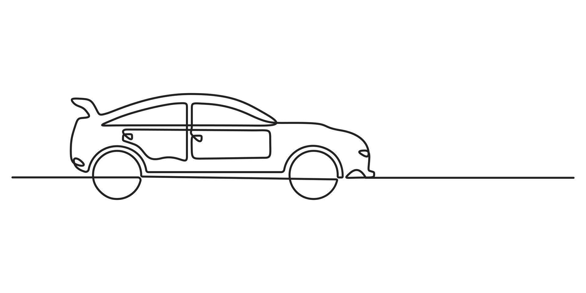 Continuous one line drawing of modern small car, Abstract small car in one continuous line art drawing style. Minimalist black linear sketch isolated on white background. Graphic illustration vector