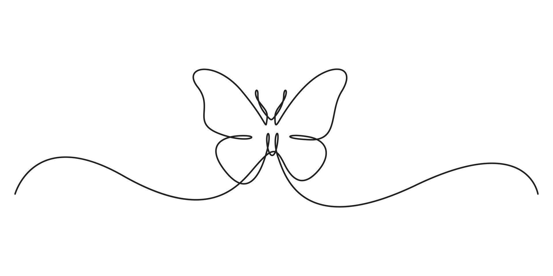 Continuous one line drawing of butterfly. Single one line drawing and simple outline butterfly graphic illustration vector