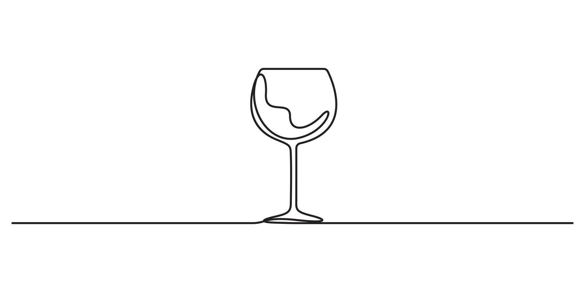 Continuous one line art drawing simple wine glass. Single one line art red wine glass. Graphic illustration vector