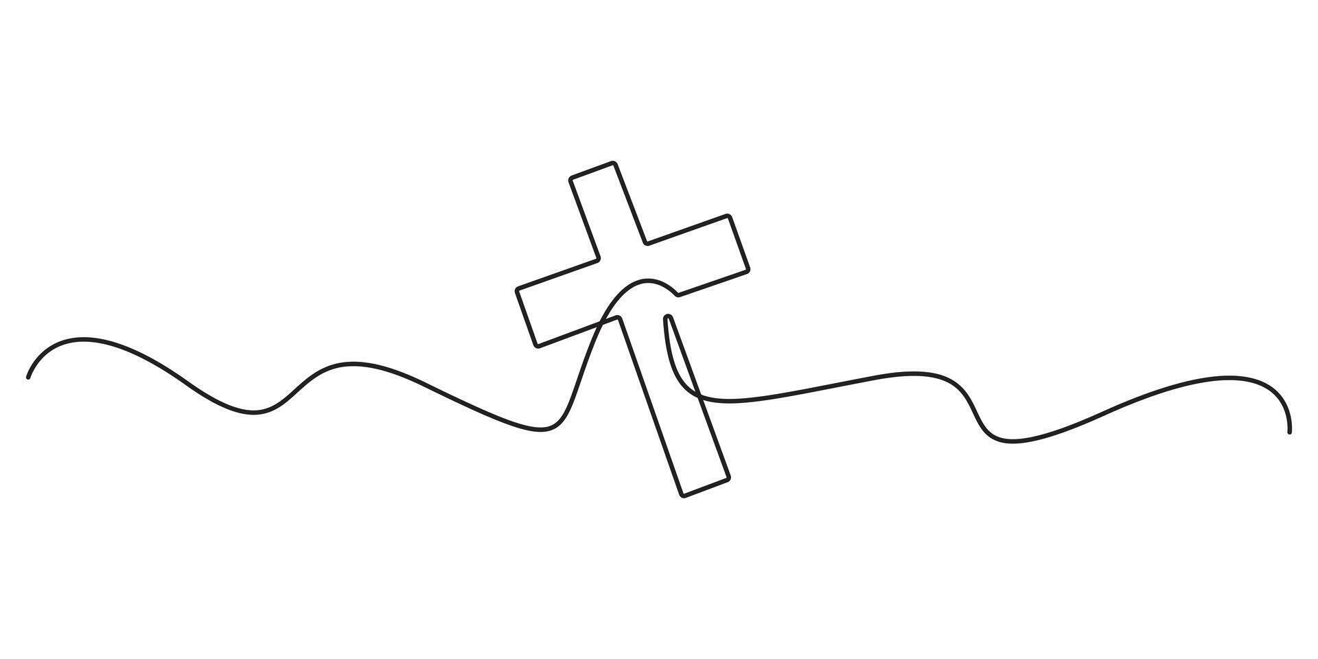 Continuous one line drawing of the cross of Christ graphic illustration vector