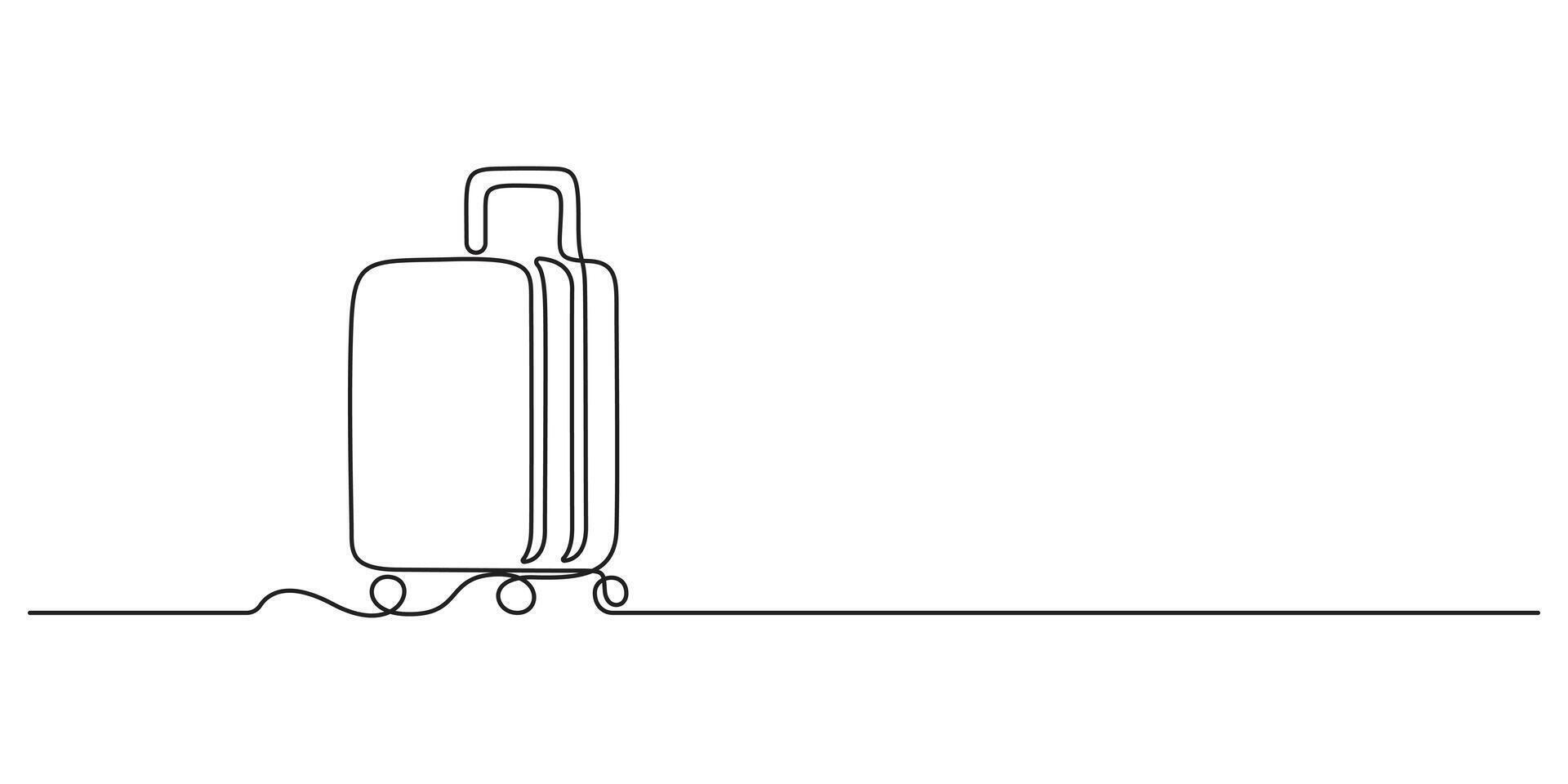 Continuous one line drawing of travel suitcase bag design. Travel bag in single continuous line drawing illustration. Doodle graphic art illustration vector