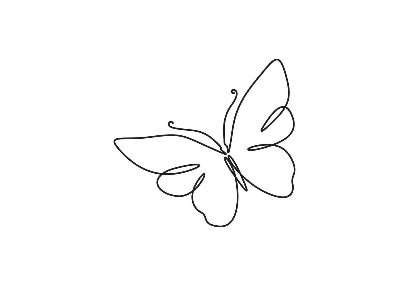 One continuous line flying butterfly design silhouette. Single line art butterfly. Hand drawn minimalism style graphic illustration vector
