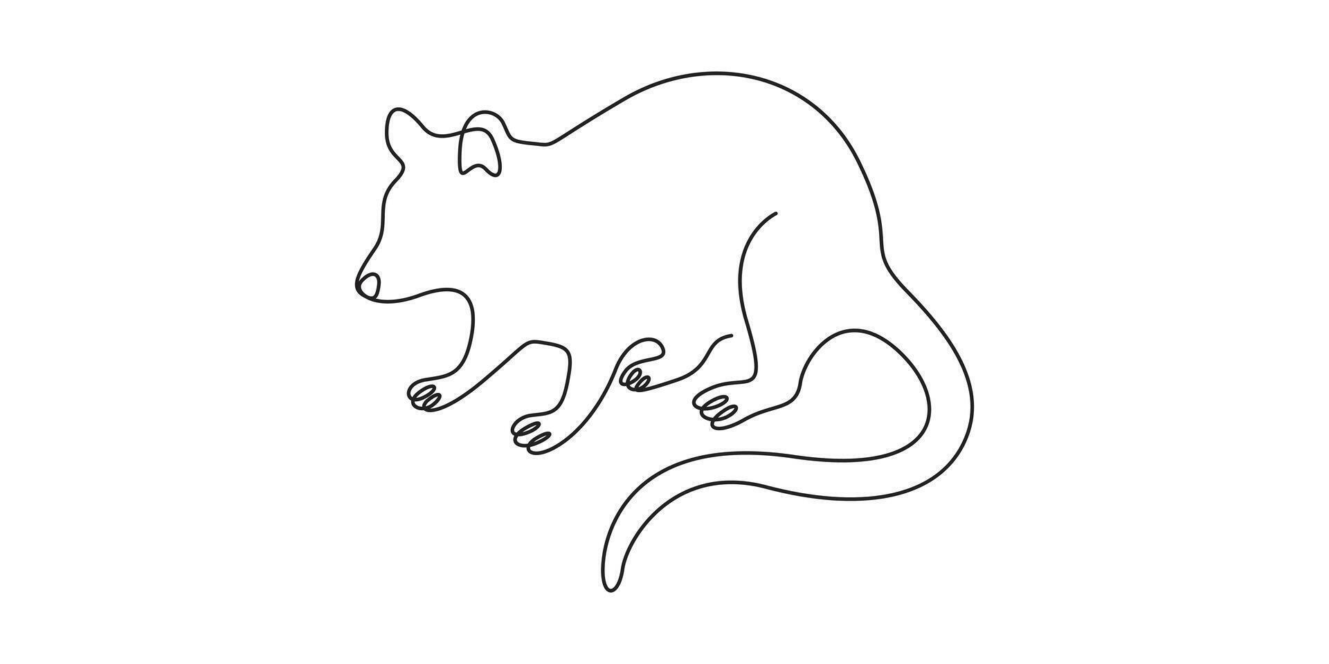 Mouse in one continuous line drawing. A continuous single line drawing of a mouse graphic design illustration. Cute small mouse rodent black linear style graphic art illustration vector