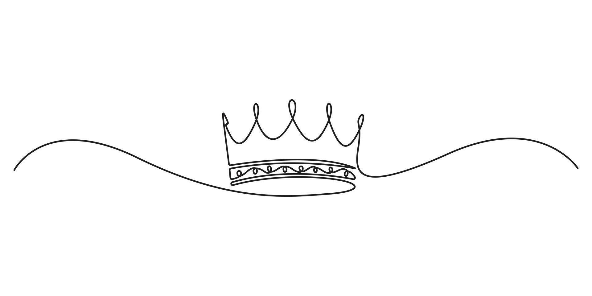The crown in one continuous line drawing isolated on a white background graphic illustration vector