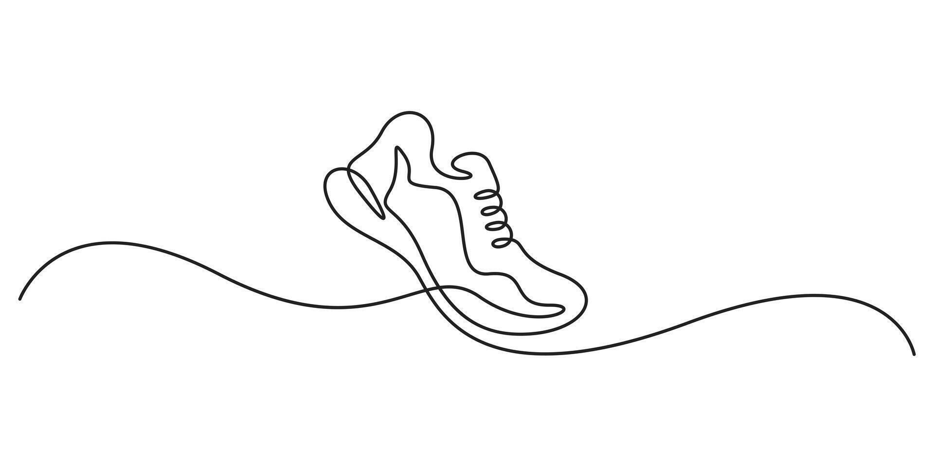 One line drawing of casual sneakers shoes minimalism design outline graphic illustration, Shoes single line drawing. Sports shoes in a line style. Sneakers icon white background graphic illustration vector