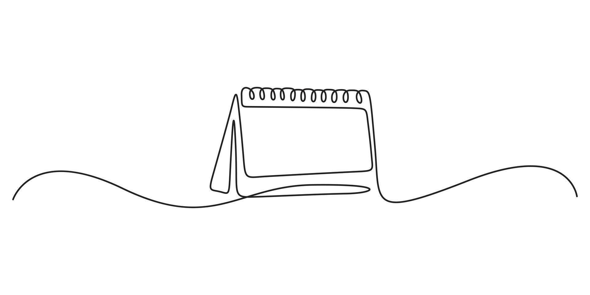 Table calendar wavy frame. Continuous one line drawing. Isolated on white background graphic illustration vector