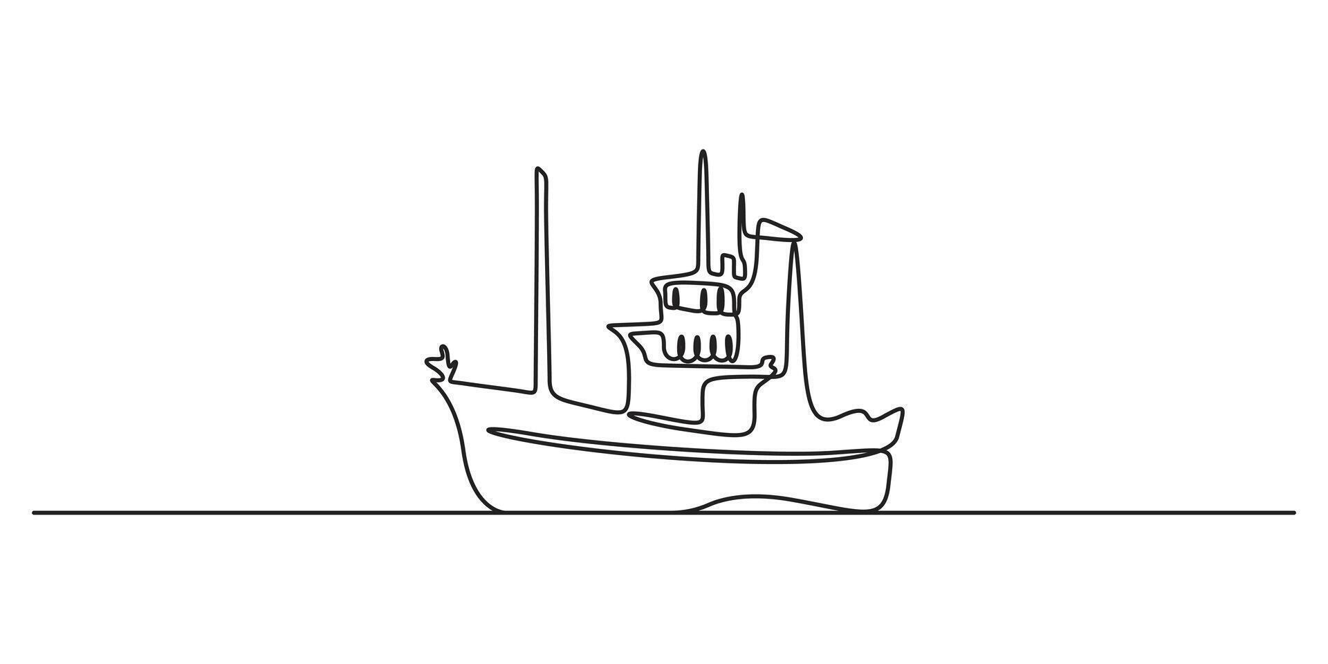 One continuous line drawing of fishing boat. Single line art fishing transport concept graphic illustration vector