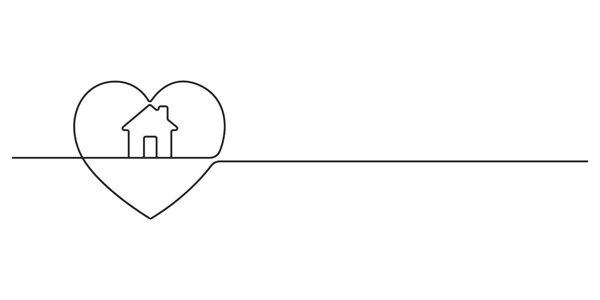 House icon continuous one line drawing. Single line art home icon inside heart graphic illustration vector