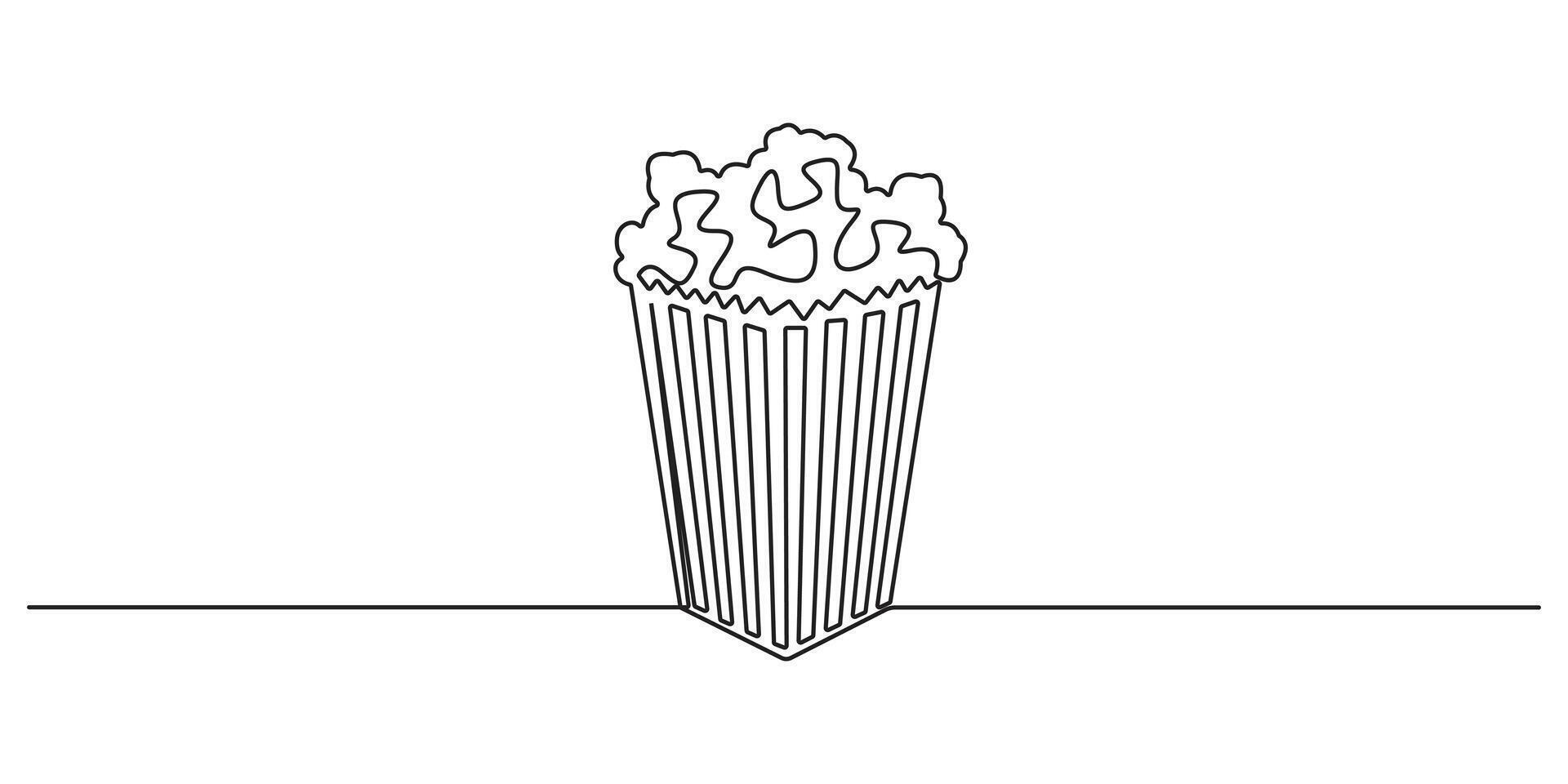 Popcorn in a cup continuous single line drawing. Popcorn in a cup continuous one line art style graphic illustration vector