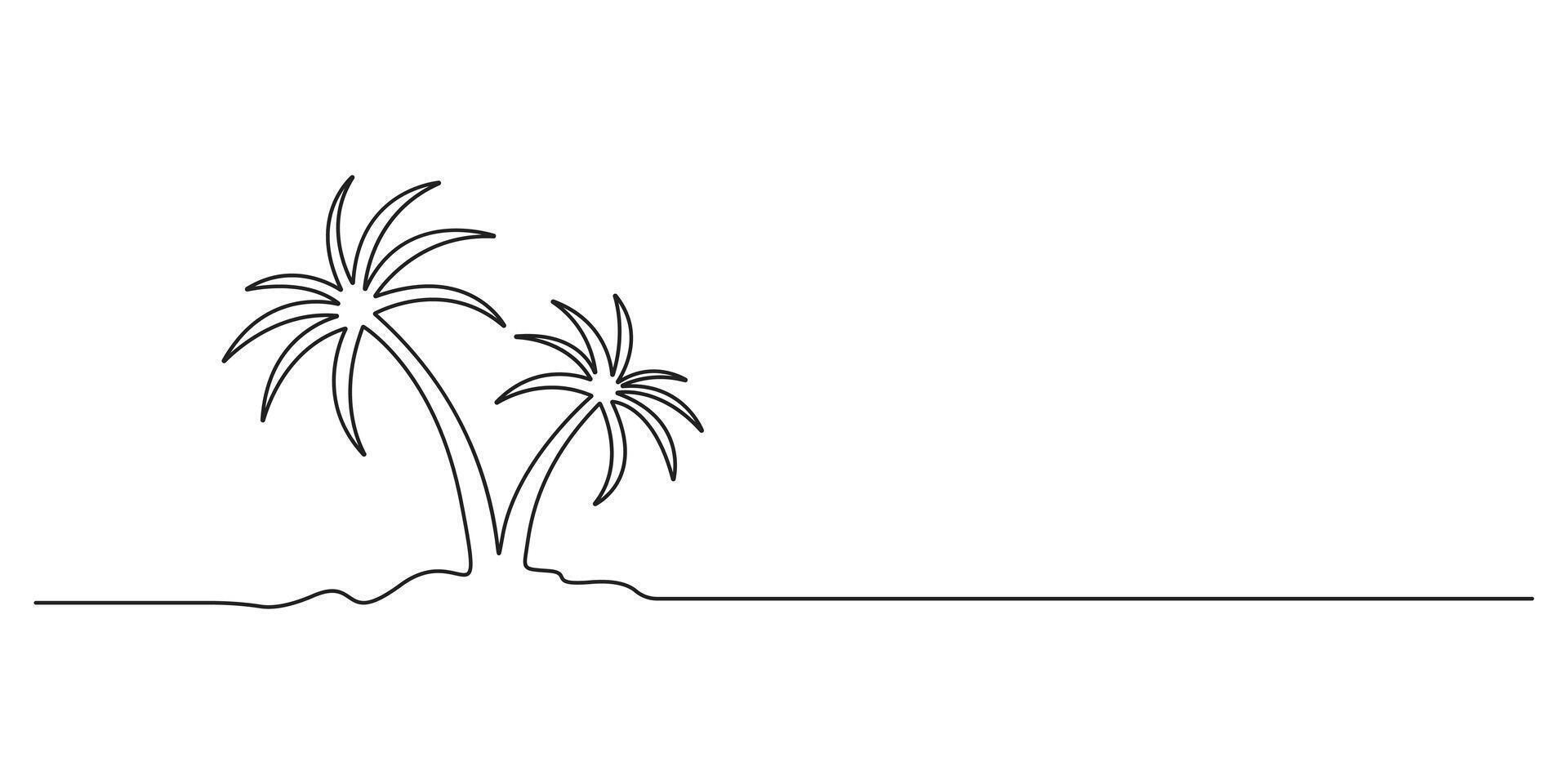 Palm tree, continuous single line drawing of tropical palm tree. One line art palm tree. Isolated on white background graphic illustration vector
