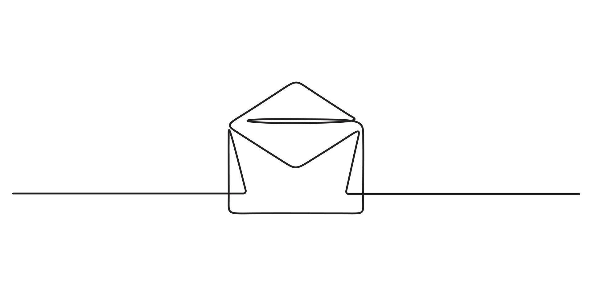 Continuous one line drawing of Paper envelope drawing. Paper mail simple outline illustration. Email marketing continuous single line icon. Isolated on white background graphic illustration vector