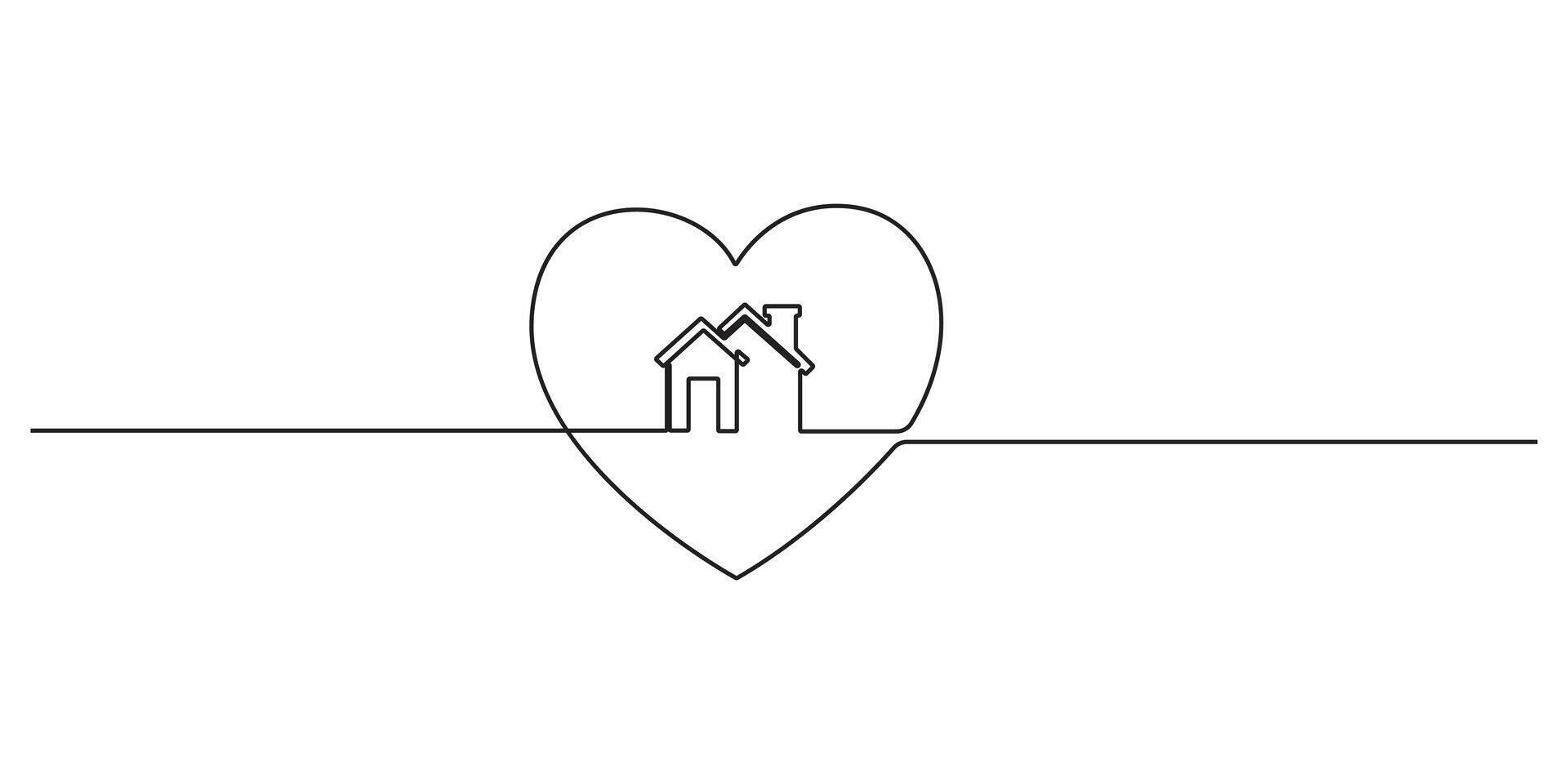 Home icon inside of love continuous one line drawing graphic illustration vector