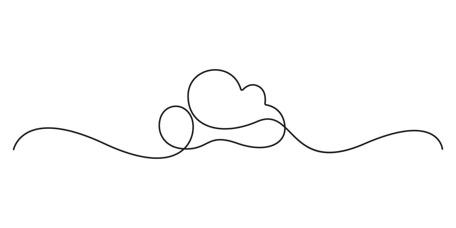 Cloud continuous one line drawing. Single line art style cloud graphic illustration vector