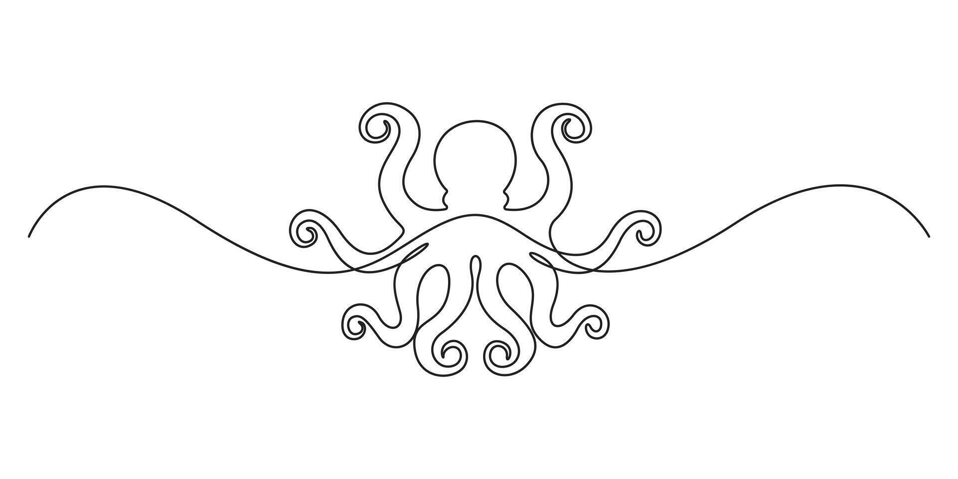 Octopus in one continuous line drawing graphic illustration vector