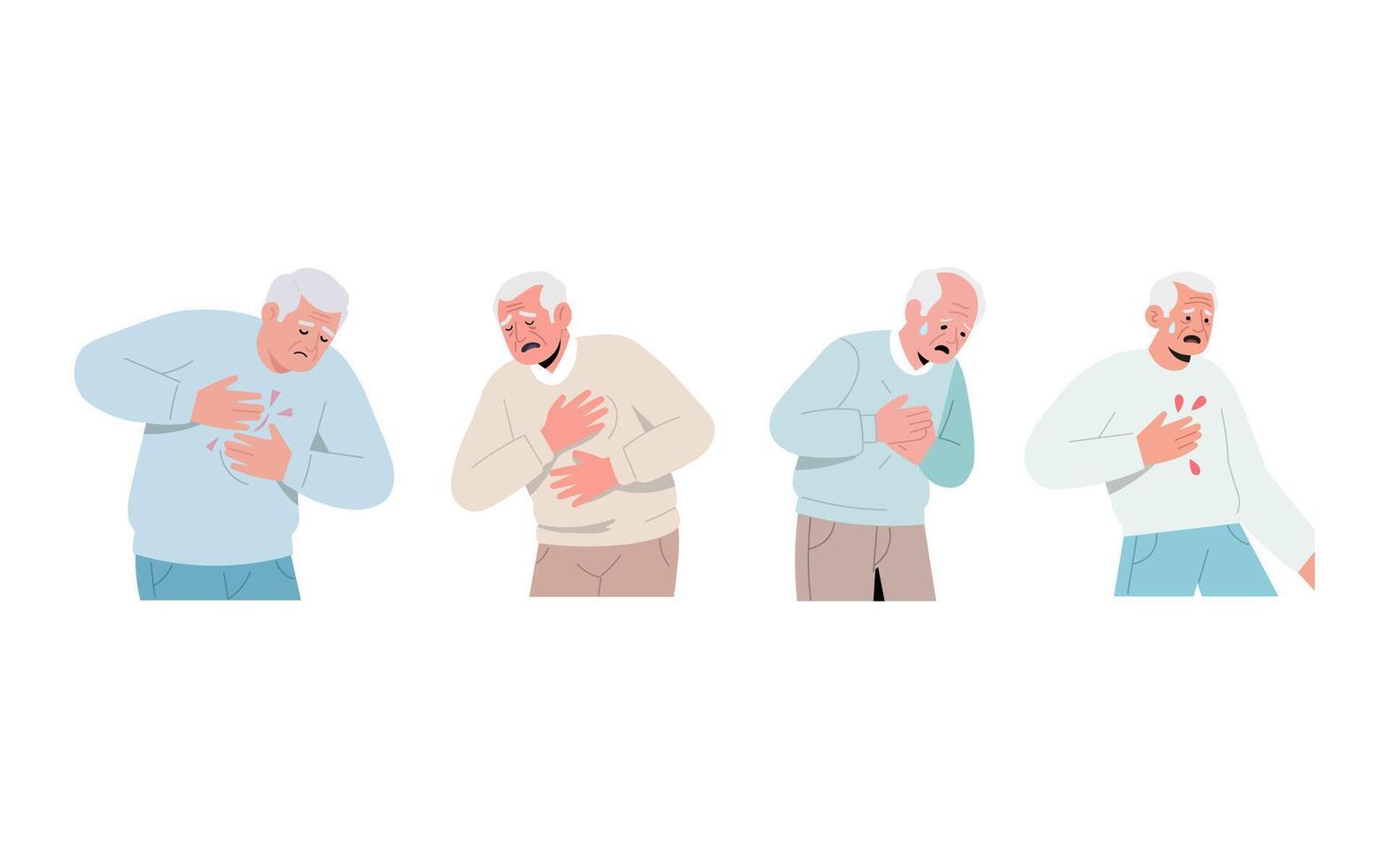 Elderly man with heart symptoms illustrations vector