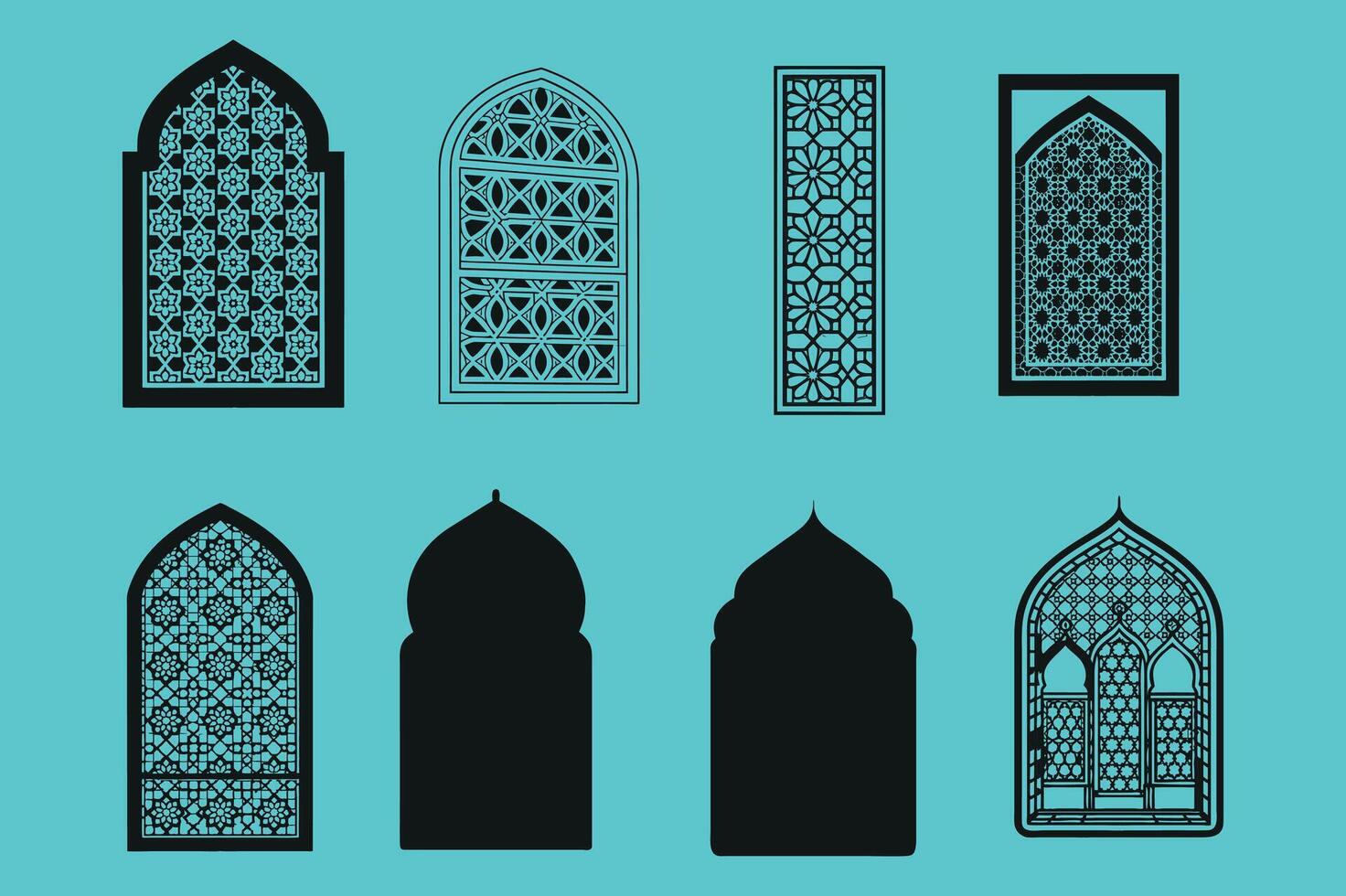 Islamic Geometric Arch Window Design vector