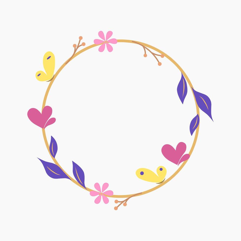 Flower border clipart cute floral circle frame with butterfly and leaf graphic illustration vector