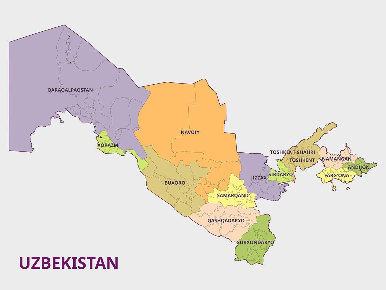 Map of Uzbekistan Regions and Administrative Divisions vector