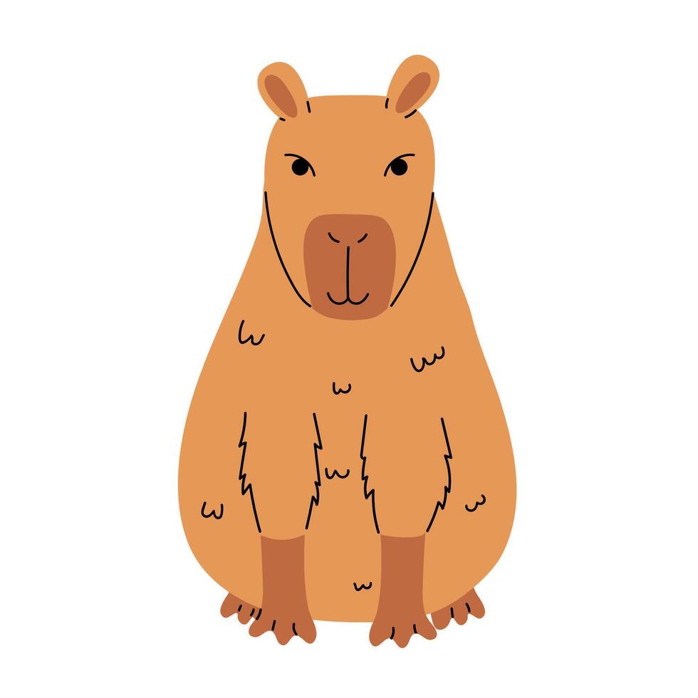 Cute capybara isolated on white in cartoon flat style. vector