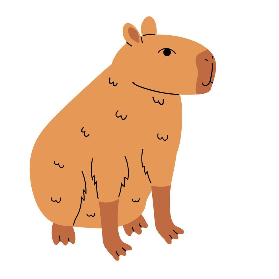 Isolated cute capybara in flat cartoon style with soft colors. vector