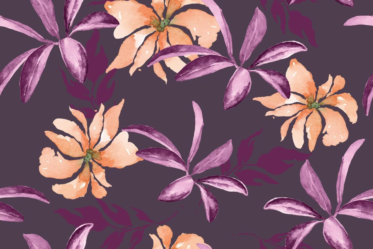 Purple and peach floral pattern vector