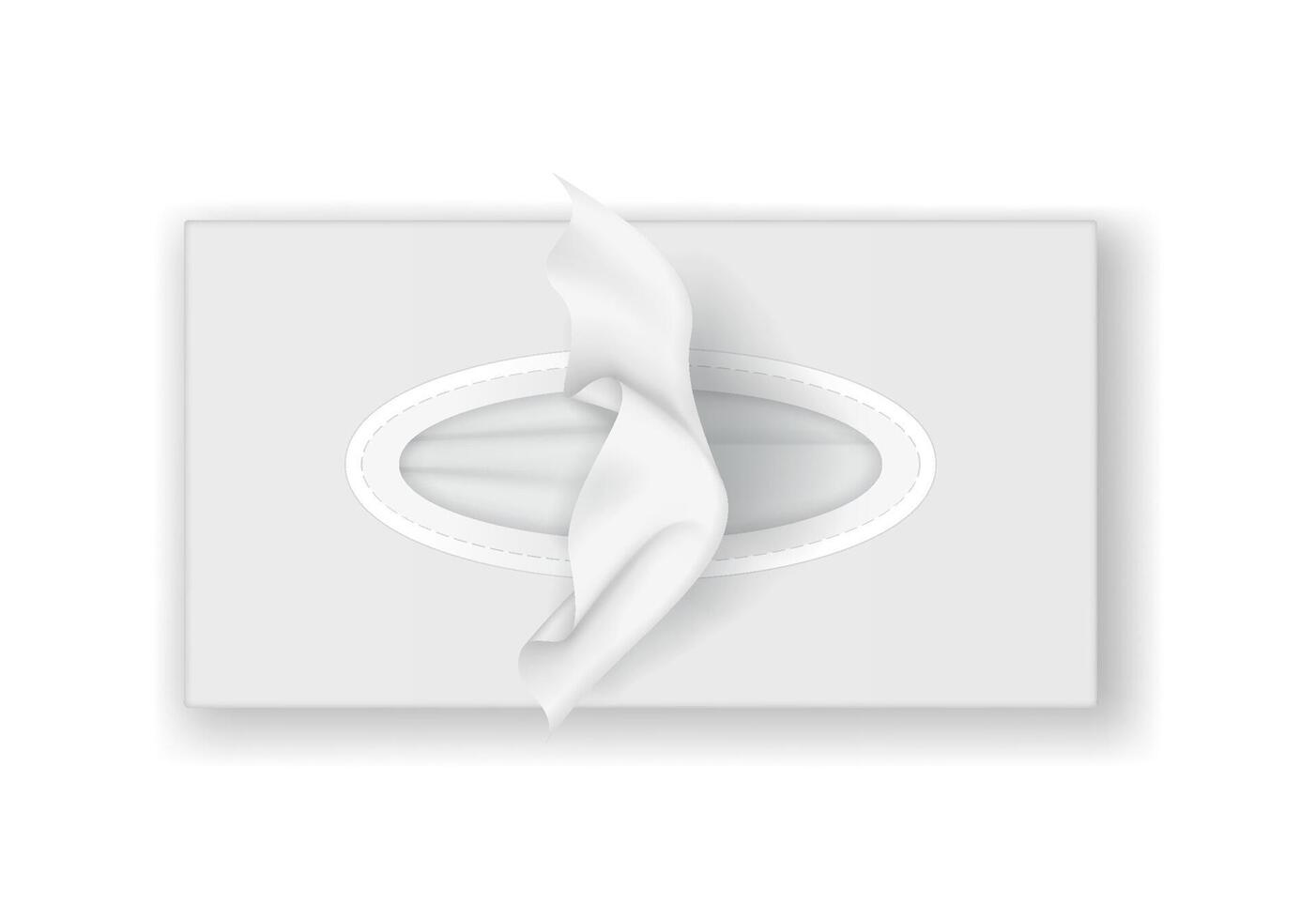 Illustration of a white tissue box top view. Features soft tissues emerging. Clean and minimal design. Ideal for hygiene products and healthcare themes. vector