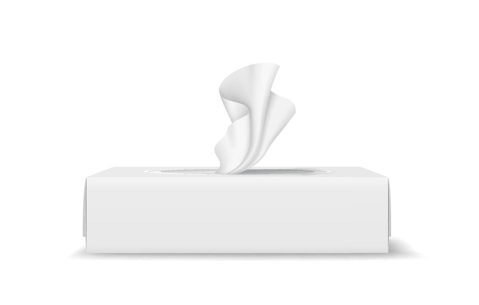 Realistic illustration of a white tissue box with a single tissue emerging. Minimalist design in neutral colors, perfect for hygiene or healthrelated themes. vector