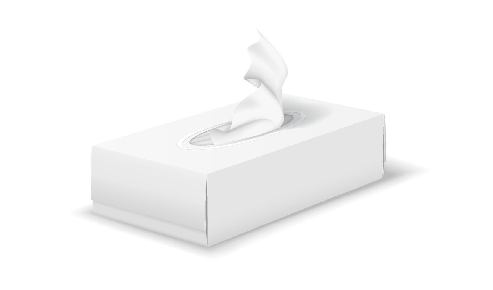 Illustration of a realistic tissue box in white hues. This depiction showcases the box with a tissue emerging, emphasizing hygiene in a minimalist style. vector