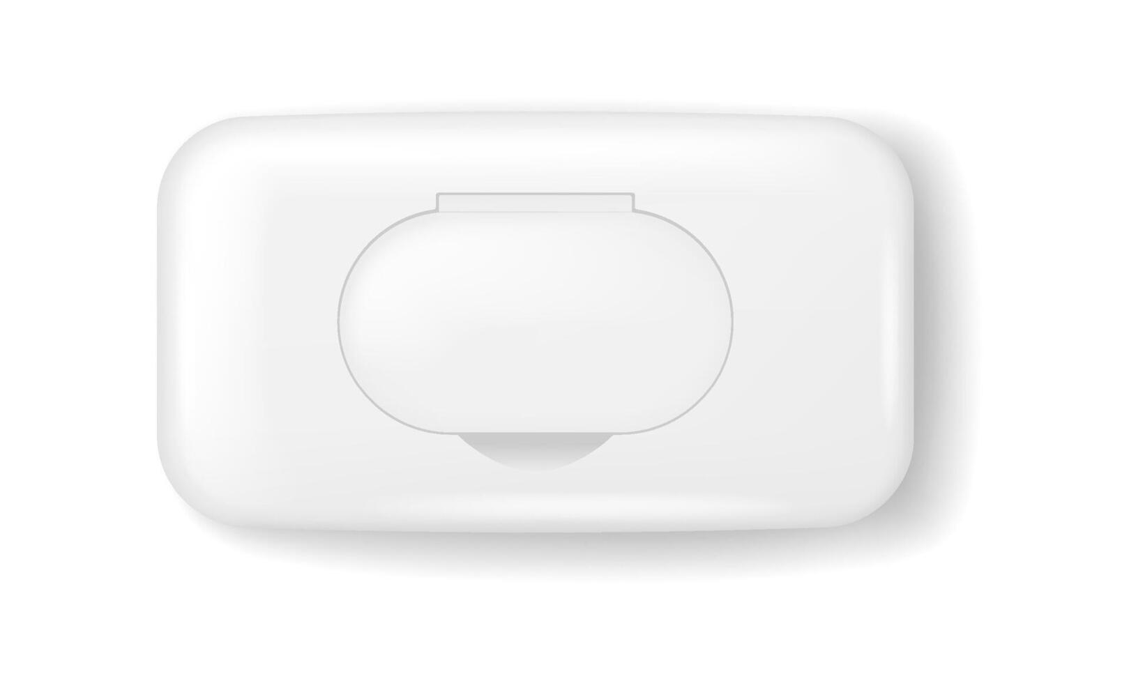 White plastic packaging photographed from above. The rectangular container holds wet wipes. Minimalistic design is suitable for hygiene products. Clean and simple. vector