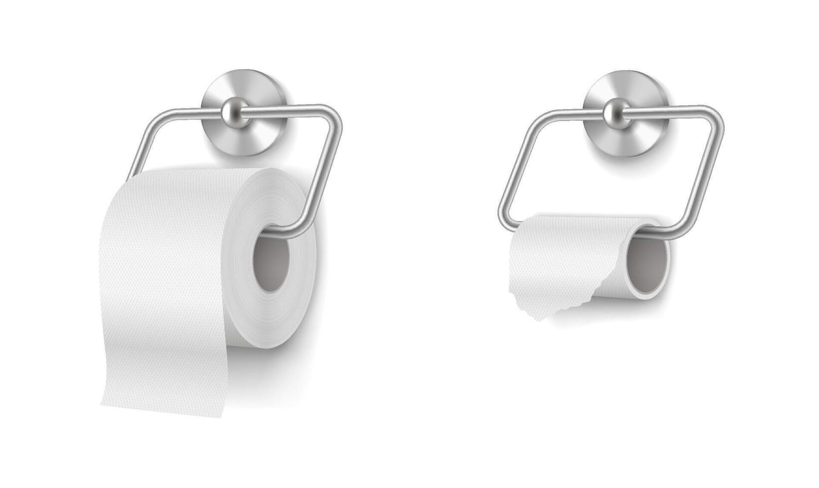 Realistic illustration of a full and an almost empty toilet paper roll. White and gray tones. Highlights bathroom essentials, paper usage, hygiene. Perfect for cleaning products. vector