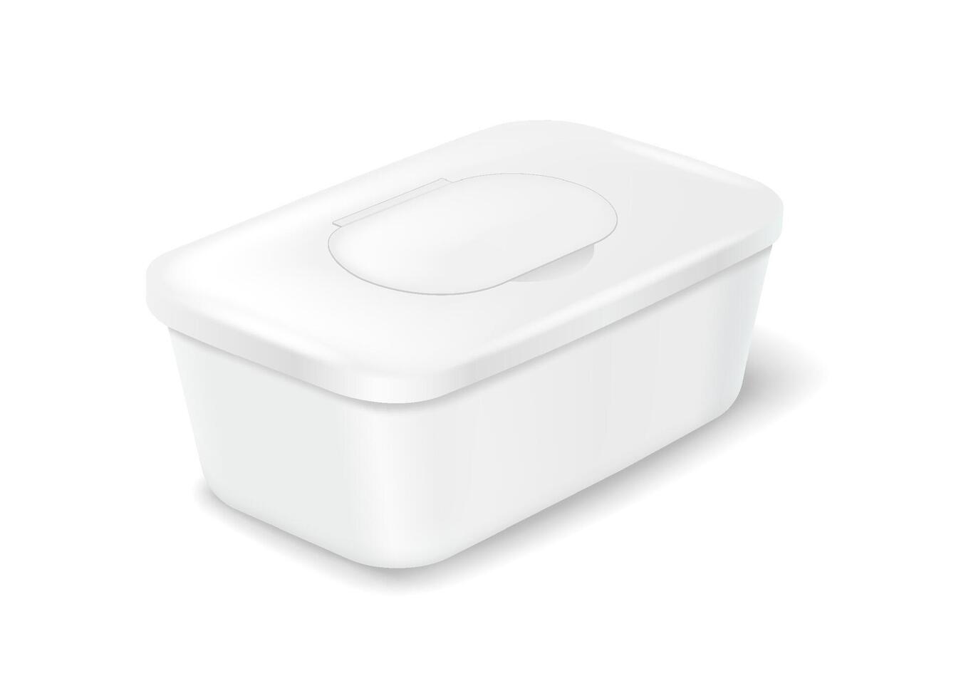 3D illustration of a white plastic container with a secure lid, used for storing wipes or small items. Minimalist design in crisp white on a plain background. vector