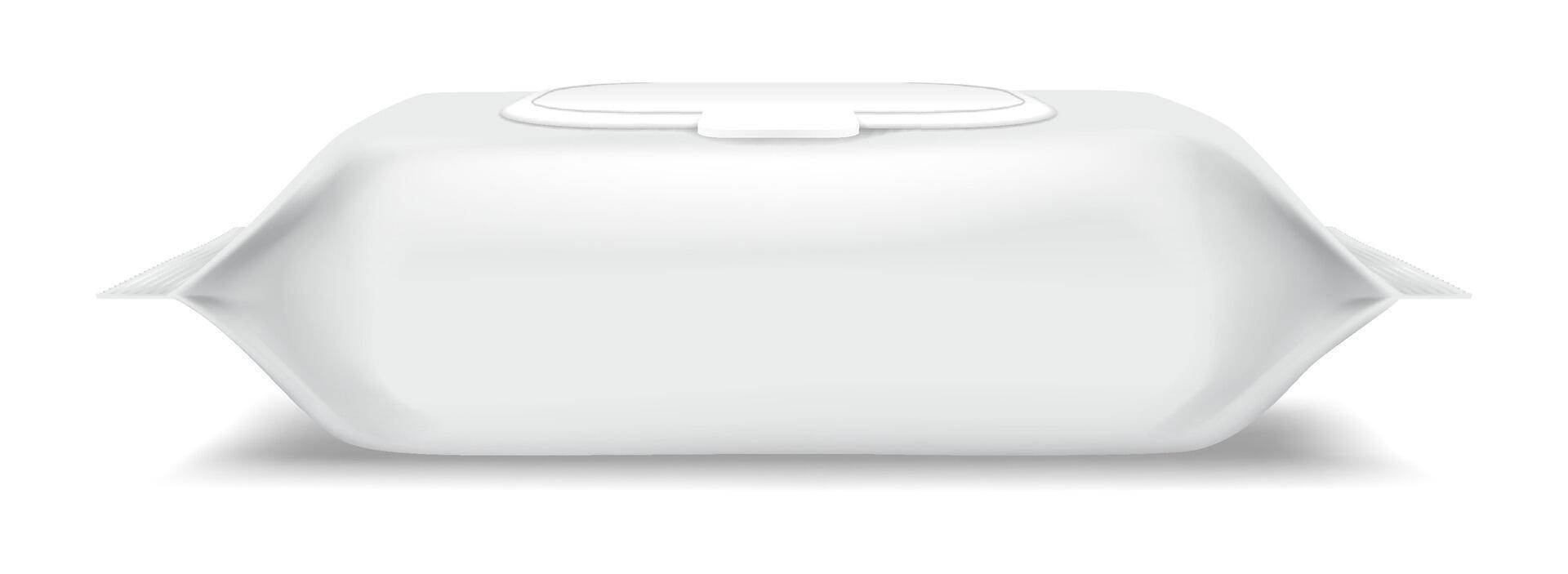 Realistic illustration of white wet wipes packaging with a plastic lid. Minimalistic design. Useful for product mockups. Isolated on a plain white background. vector