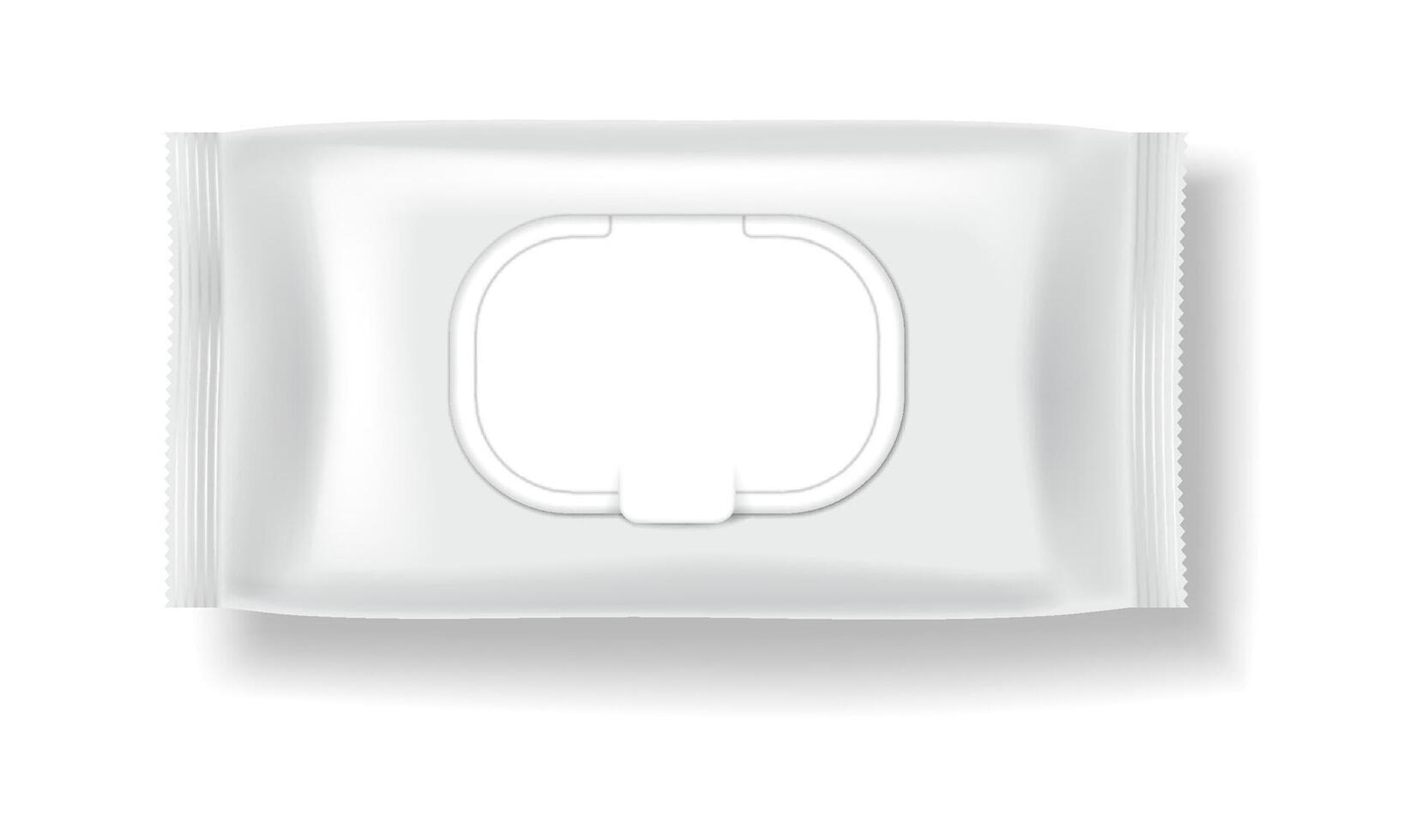 Empty packaging design for wet wipes with realistic details. White and minimalistic style, emphasizing hygiene and cleanliness. Ideal for branding purposes. vector