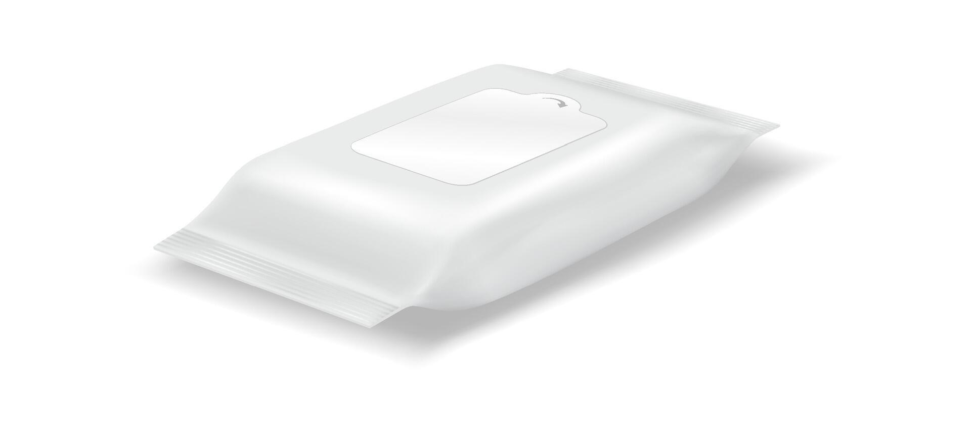 Minimalistic 3D rendering of a white wet wipes package. Clean and simple design on a white background. Ideal for branding and product mockups. vector