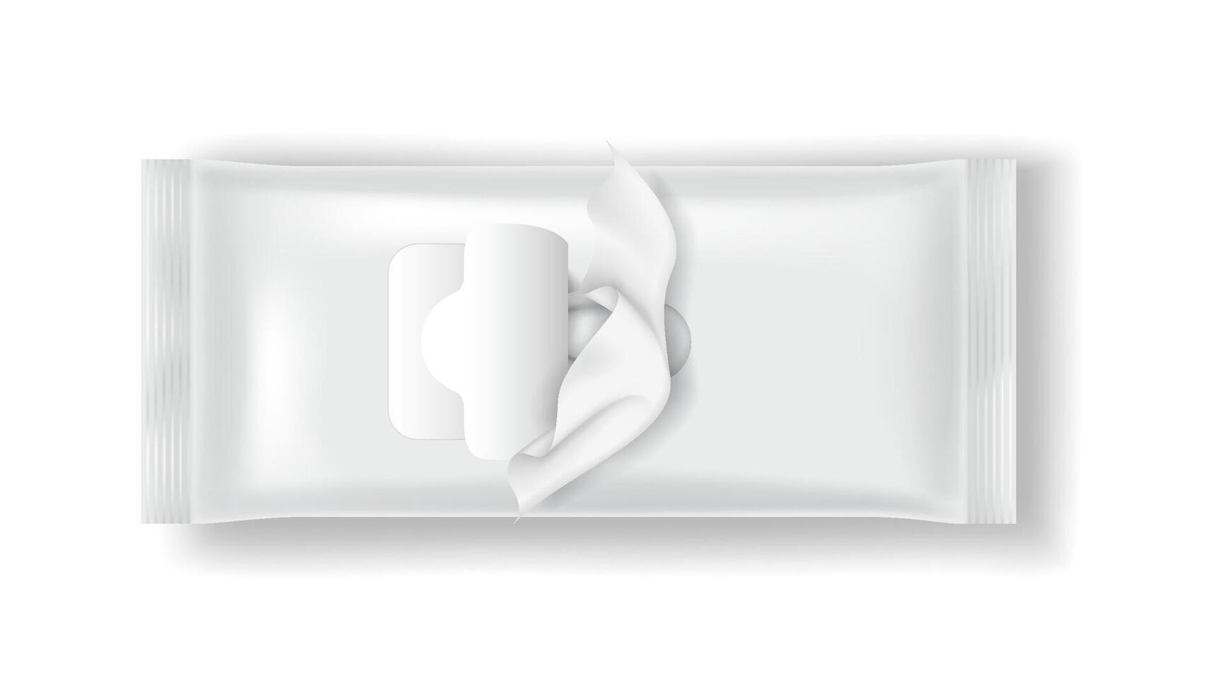 Realistic illustration of white wet wipe packaging with an open lid. Clean and simple design. Perfect for hygiene and personal care products. White background enhances the minimalist style. vector