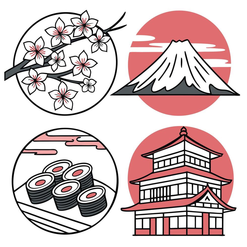 Collection set of Japan icon pack vector