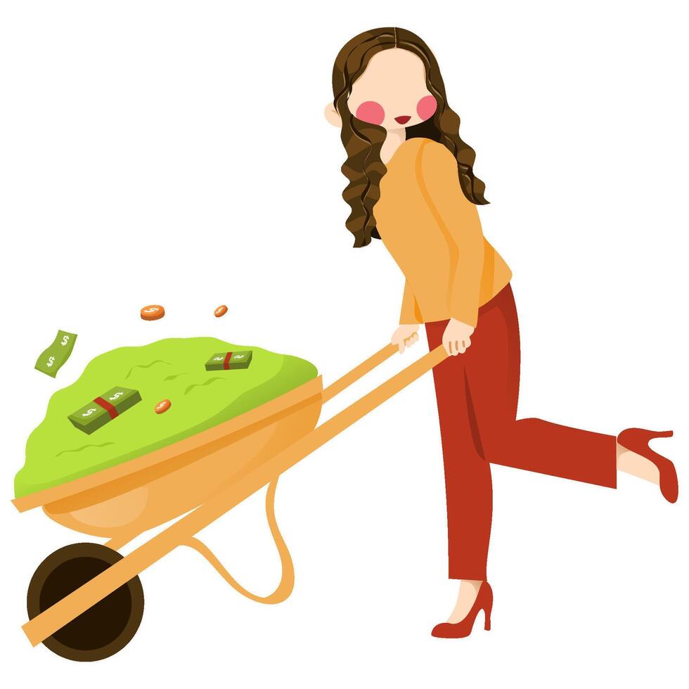 Women carrying money in cart vector