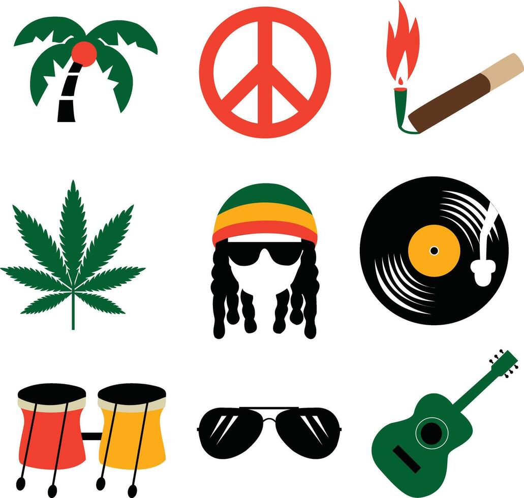 Reggae Day Symbols Set design vector