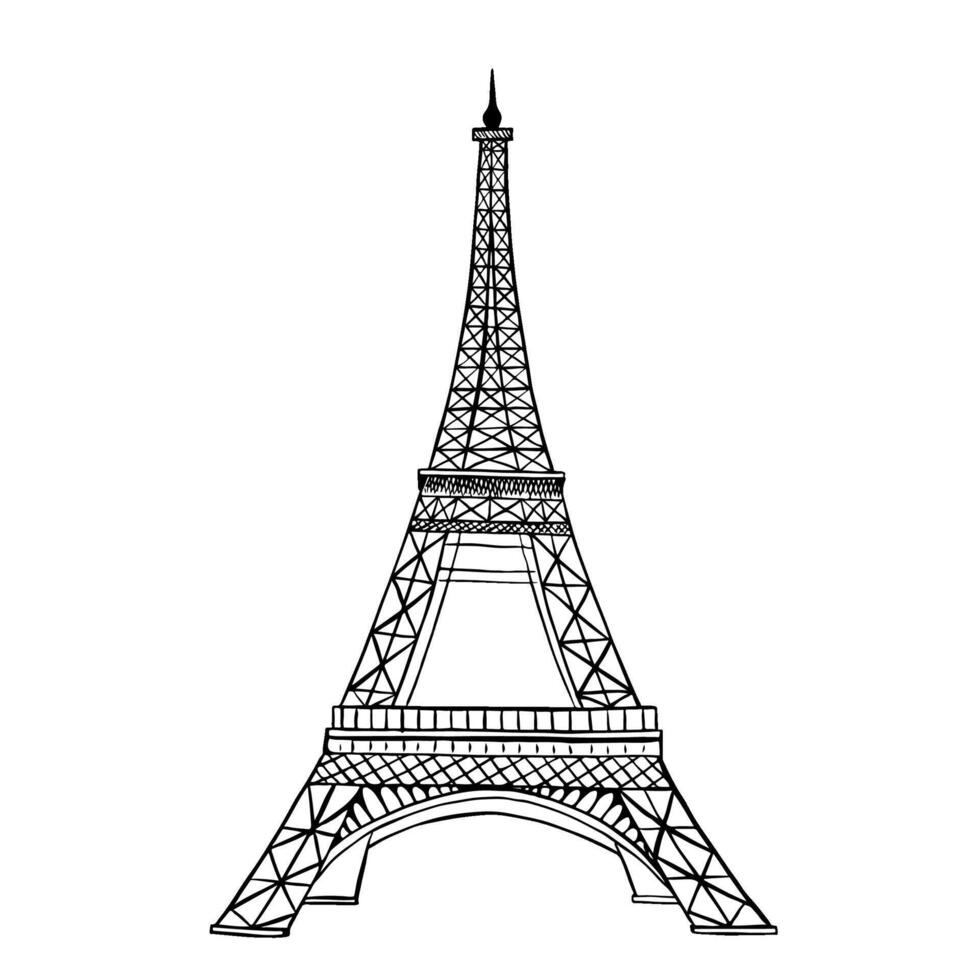Eiffel tower. graphics, black and white hand-drawn illustration. Isolate on a white background. Sights of France. For flyers, banners and postcards, invitations, posters and stickers and prints vector
