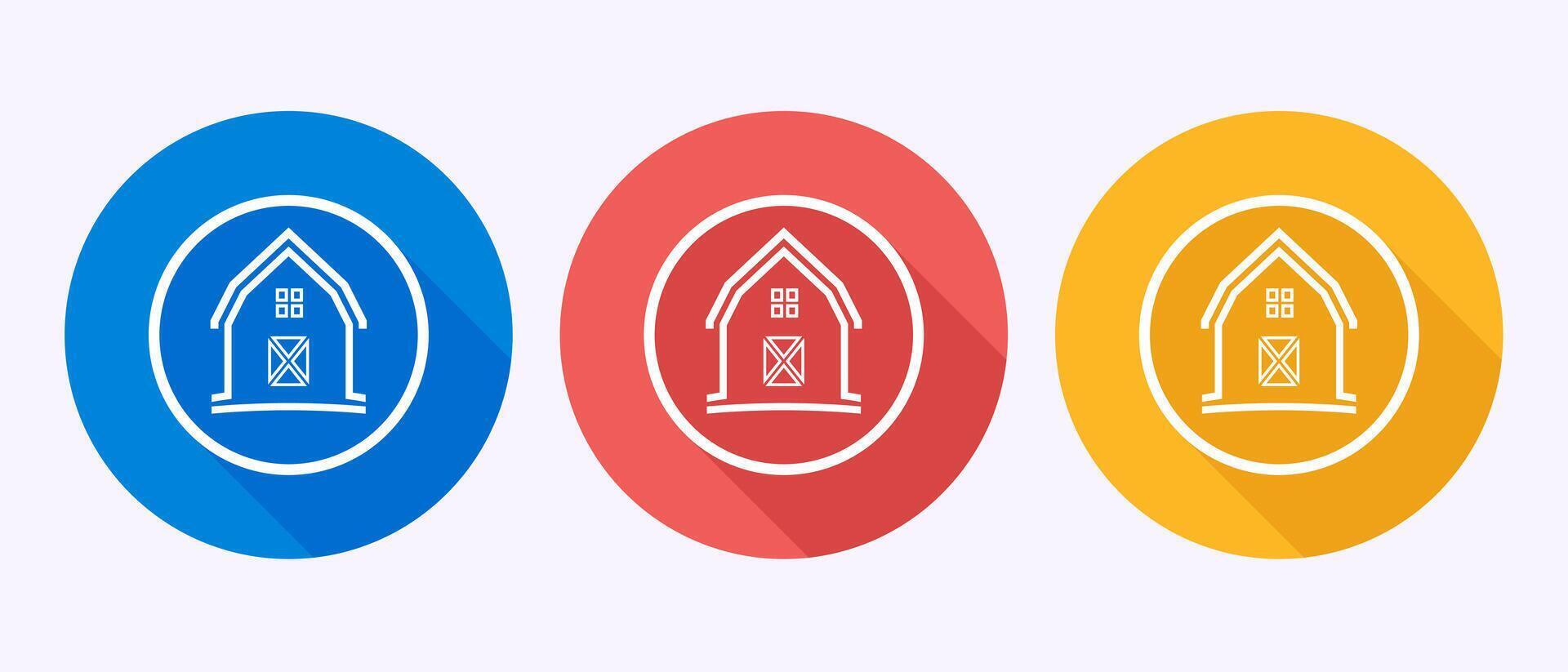 Farming barn icon illustration, Agriculture barn sign symbol in shadow button design vector