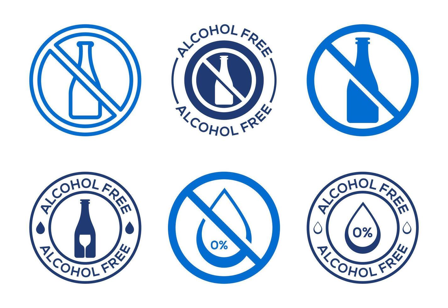 Alcohol free icon set, No alcohol sign vector