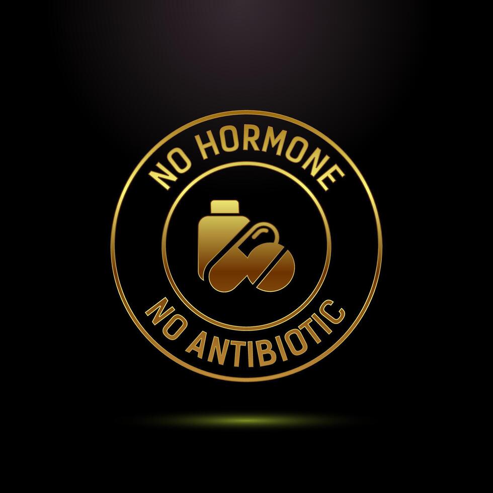 Antibiotic free icon design, No antibiotic badge in gold color style vector