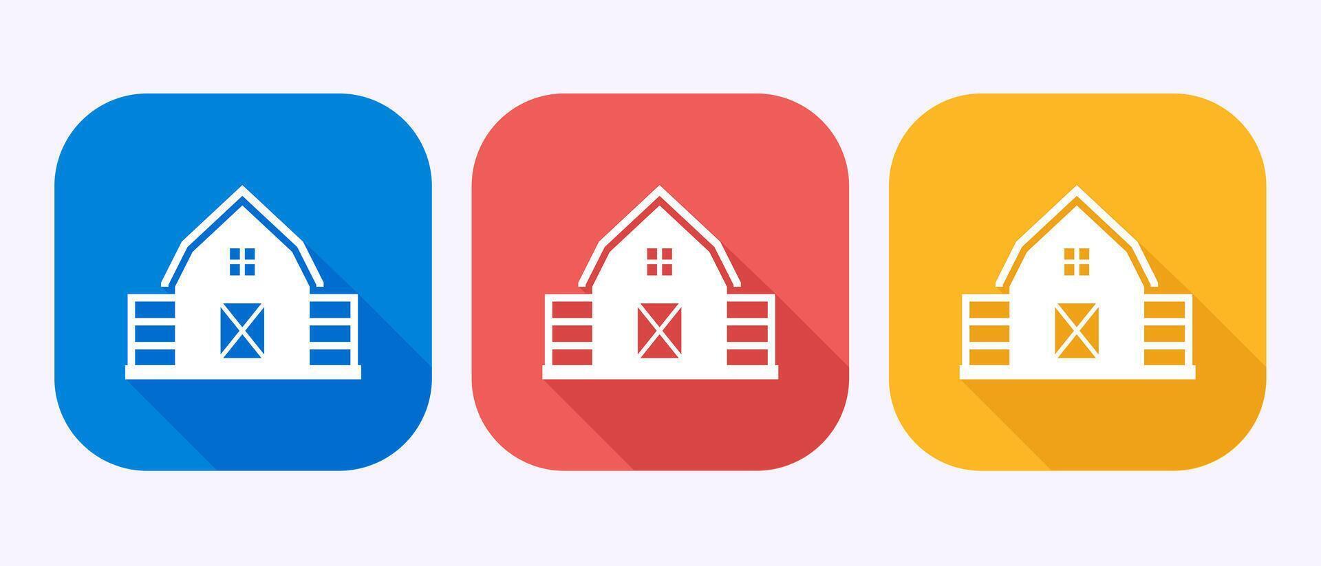 Farming barn icon, Agriculture barn sign symbol in shadow button design vector