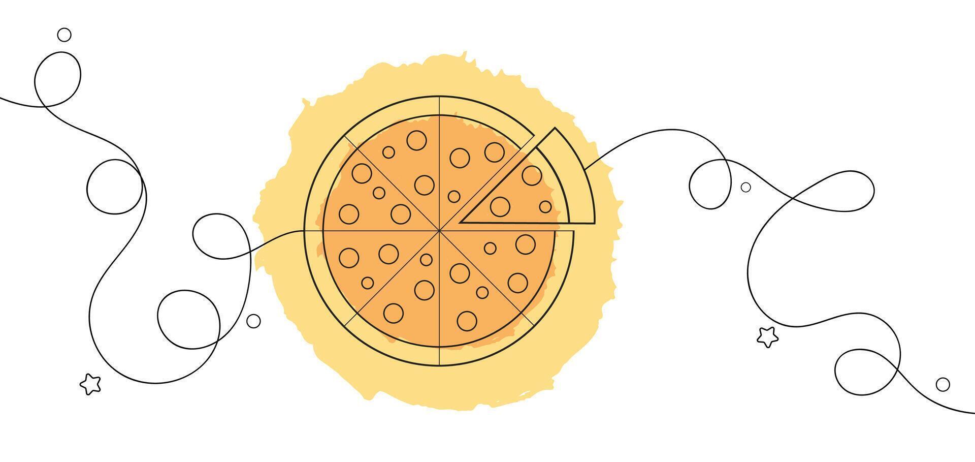 Pizza circle and slice flat illustration. Traditional italian food. vector