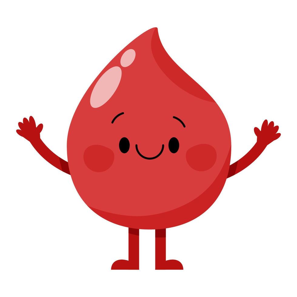 Cute blood drop character with arms and legs and a smile vector
